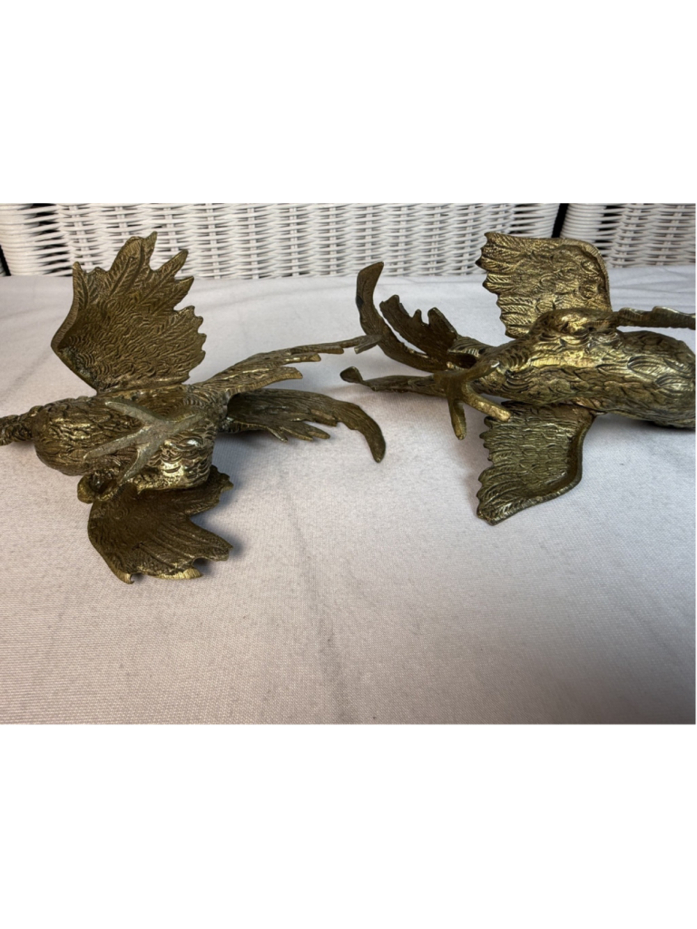 Vintage Pair of Brass Fighting Cocks -Roosters Mid-Century Modern Figures MCM